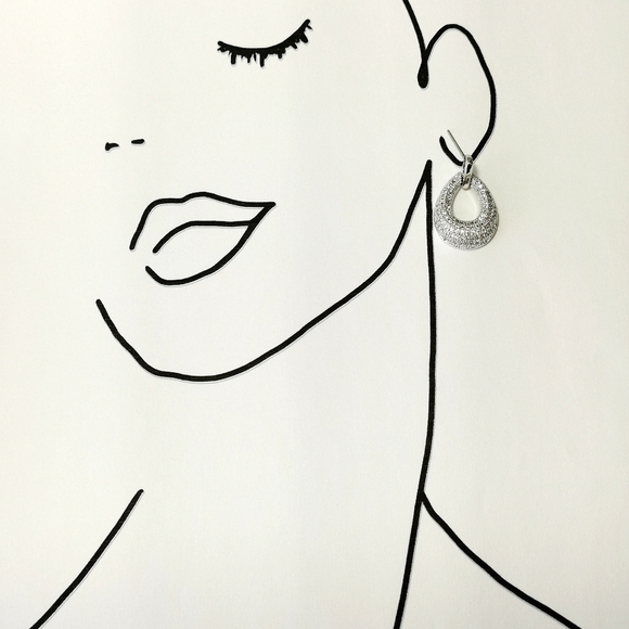 CZ Pave drop hoop earrings in silver 🆕 - Picture 7 of 8